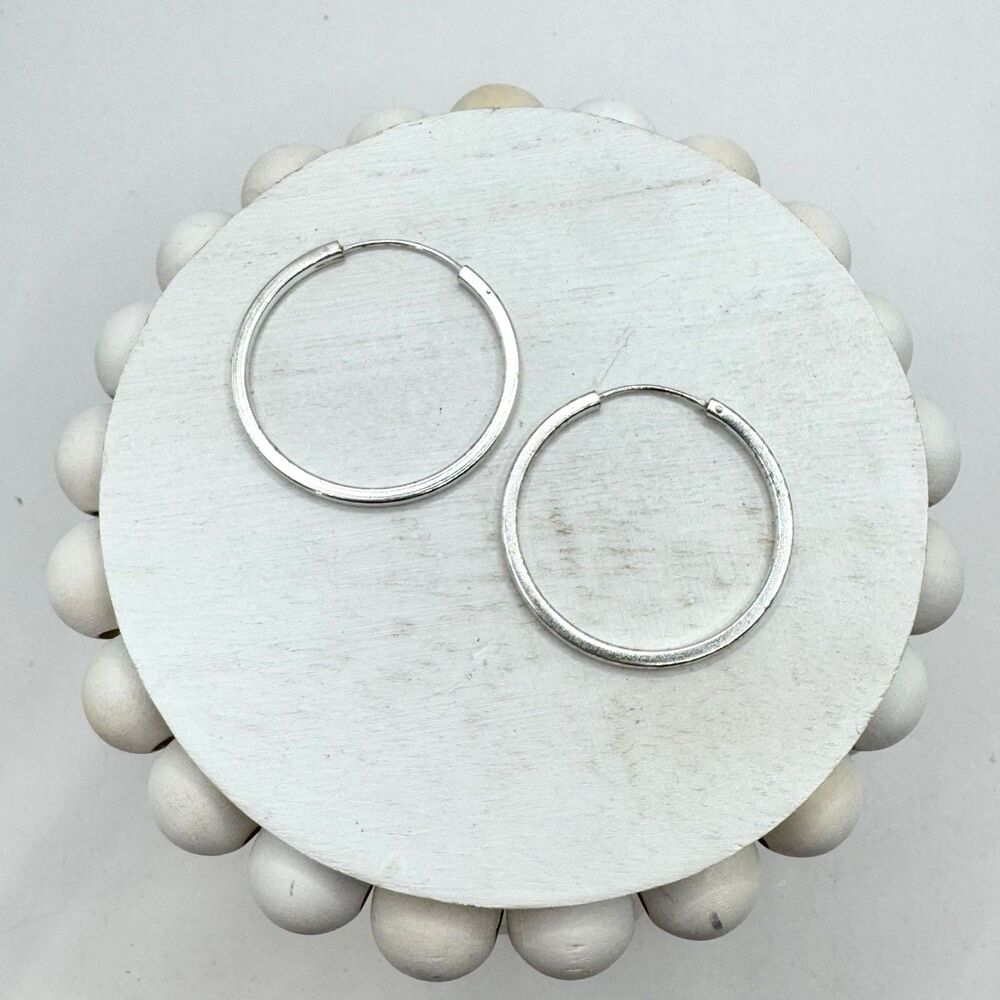 Sterling Silver Hoop Earrings MinimalSquare Lightweight Full Circle 1.25”